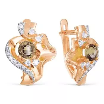 Серьги с раухтопазами и фианитами Линии Любви