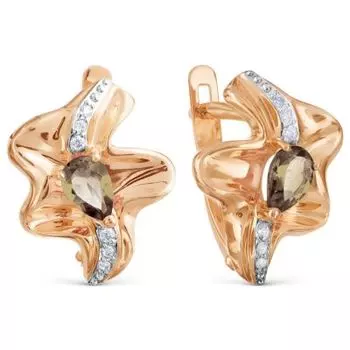 Серьги с раухтопазами и фианитами Линии Любви