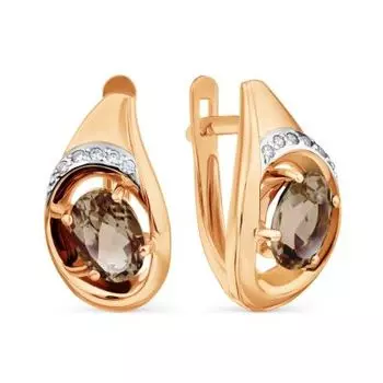 Серьги с раухтопазами и фианитами Линии Любви