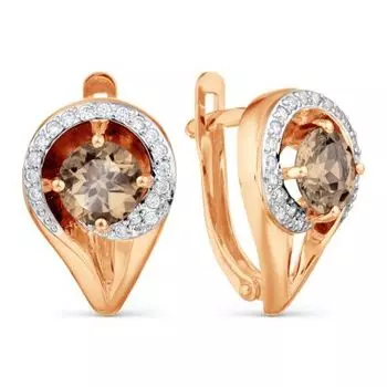 Серьги с раухтопазами и фианитами Линии Любви