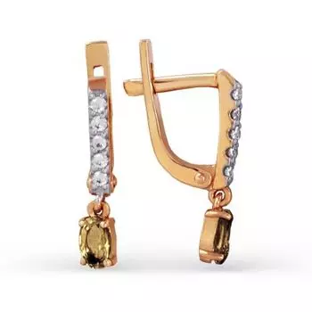 Серьги с раухтопазами и фианитами Линии Любви