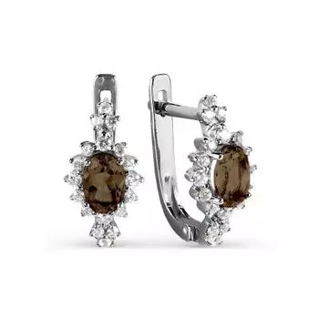 Серьги с раухтопазами и фианитами Линии Любви