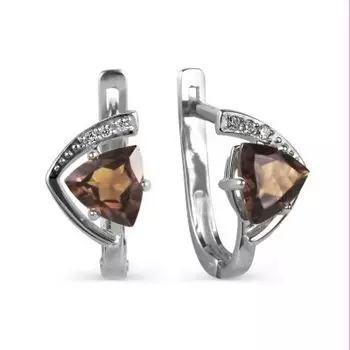 Серьги с раухтопазами и фианитами Линии Любви