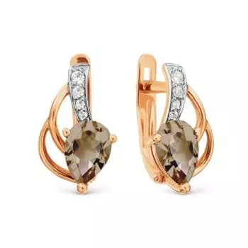 Серьги с раухтопазами и фианитами Линии Любви