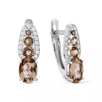 Серьги с раухтопазами и фианитами Линии Любви