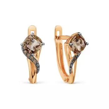 Серьги с раухтопазами и фианитами Линии Любви