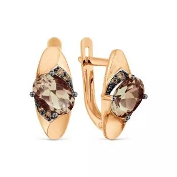 Серьги с раухтопазами и фианитами Линии Любви