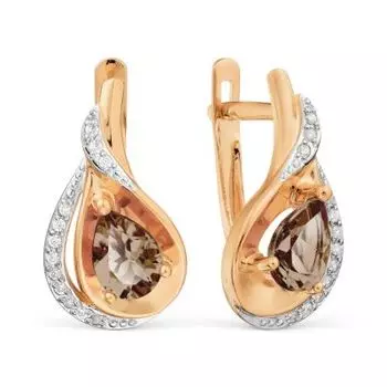 Серьги с раухтопазами и фианитами Линии Любви