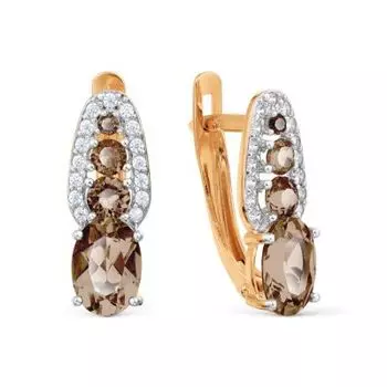 Серьги с раухтопазами и фианитами Линии Любви