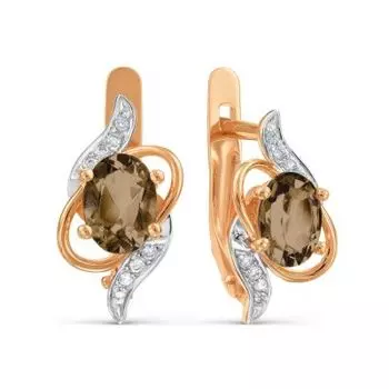 Серьги с раухтопазами и фианитами Линии Любви