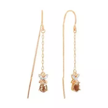 Серьги с раухтопазами и фианитами Линии Любви