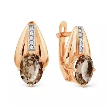 Серьги с раухтопазами и фианитами Линии Любви