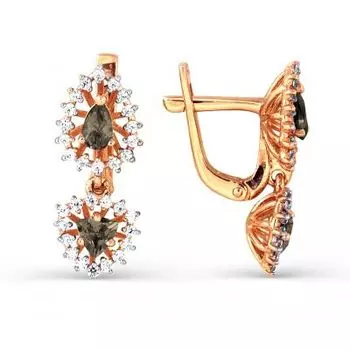 Серьги с раухтопазами и фианитами Линии Любви