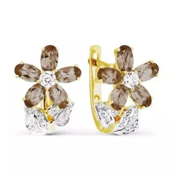 Серьги с раухтопазами и фианитами Линии Любви