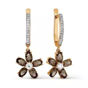 Серьги с раухтопазами и фианитами Линии Любви