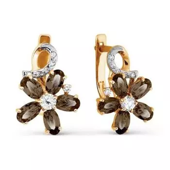 Серьги с раухтопазами и фианитами Линии Любви