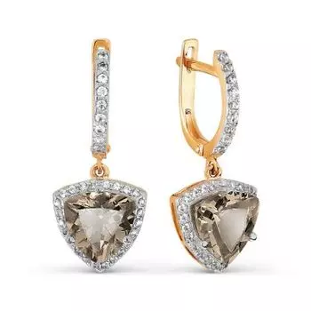 Серьги с раухтопазами и фианитами Линии Любви