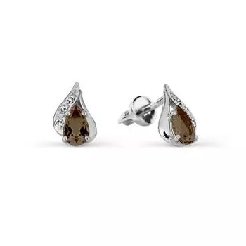 Серьги с раухтопазами и фианитами Линии Любви