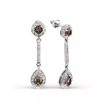 Серьги с раухтопазами и фианитами Линии Любви