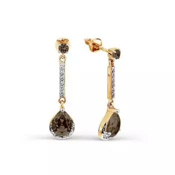 Серьги с раухтопазами и фианитами Линии Любви