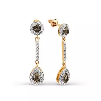 Серьги с раухтопазами и фианитами Линии Любви