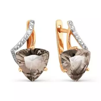 Серьги с раухтопазами и фианитами Линии Любви