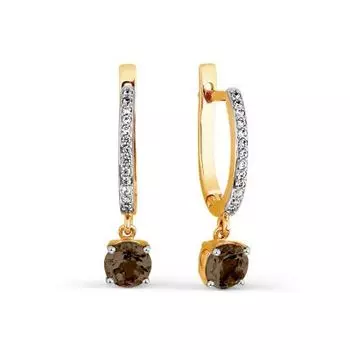 Серьги с раухтопазами и фианитами Линии Любви