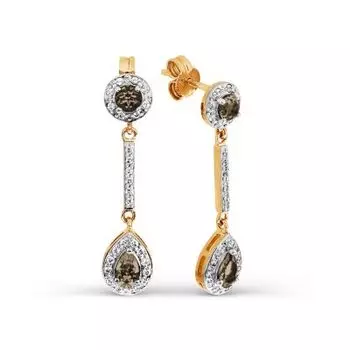 Серьги с раухтопазами и фианитами Линии Любви