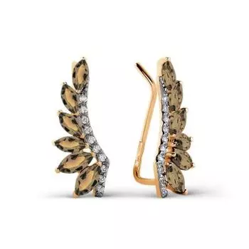 Серьги с раухтопазами и фианитами Линии Любви