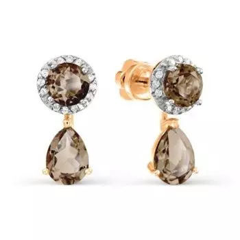 Серьги с раухтопазами и фианитами Линии Любви