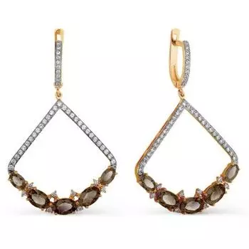 Серьги с раухтопазами и фианитами Линии Любви