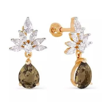 Серьги с раухтопазами и фианитами Линии Любви