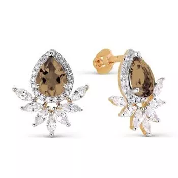 Серьги с раухтопазами и фианитами Линии Любви