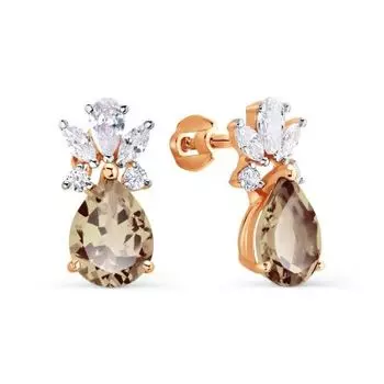 Серьги с раухтопазами и фианитами Линии Любви