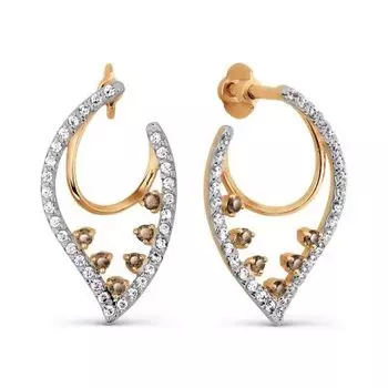 Серьги с раухтопазами и фианитами Линии Любви