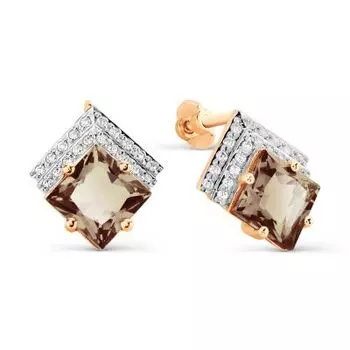 Серьги с раухтопазами и фианитами Линии Любви