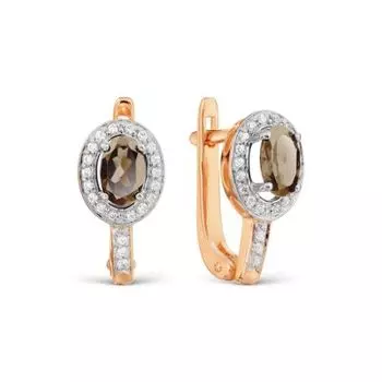 Серьги с раухтопазами и фианитами Линии Любви