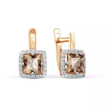 Серьги с раухтопазами и фианитами Линии Любви