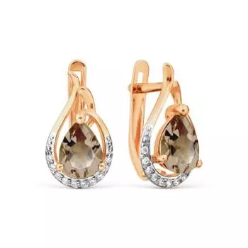 Серьги с раухтопазами и фианитами Линии Любви