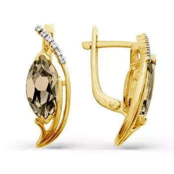 Серьги с раухтопазами и фианитами Линии Любви