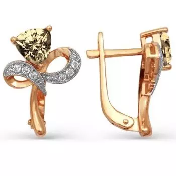 Серьги с раухтопазами и фианитами Линии Любви