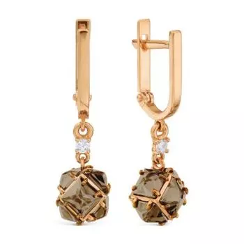 Серьги с раухтопазами и фианитами Линии Любви