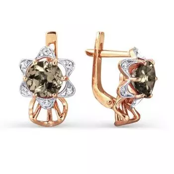 Серьги с раухтопазами и фианитами Линии Любви