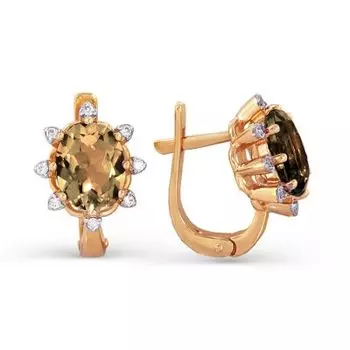 Серьги с раухтопазами и фианитами Линии Любви