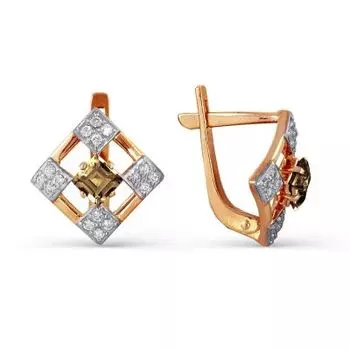 Серьги с раухтопазами и фианитами Линии Любви