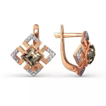 Серьги с раухтопазами и фианитами Линии Любви