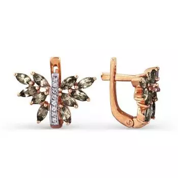 Серьги с раухтопазами и фианитами Линии Любви