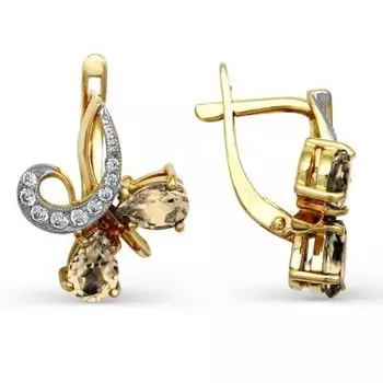 Серьги с раухтопазами и фианитами Линии Любви