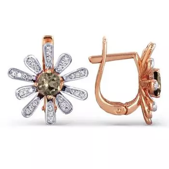 Серьги с раухтопазами и фианитами Линии Любви