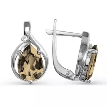 Серьги с раухтопазами и фианитами Линии Любви